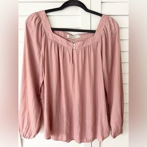 Ann Taylor Loft balloon sleeve flowy pink square neck blouse Medium